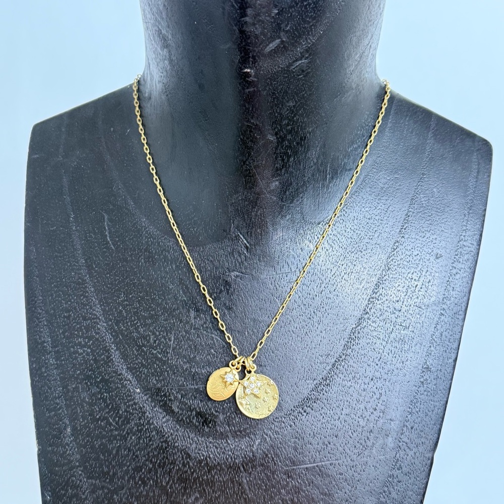 Vintage Catherine Popesco FRANCE Gold Tone Locket Moon Star Rhinestone Necklace